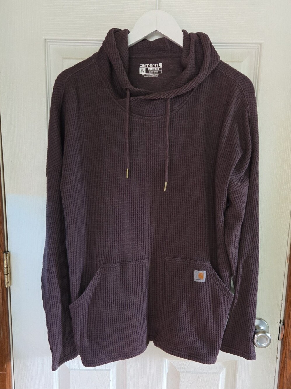 Carhartt Womens XL Plum Thermal Hoodie Waffle Knit Relaxed Fit Heavyweight